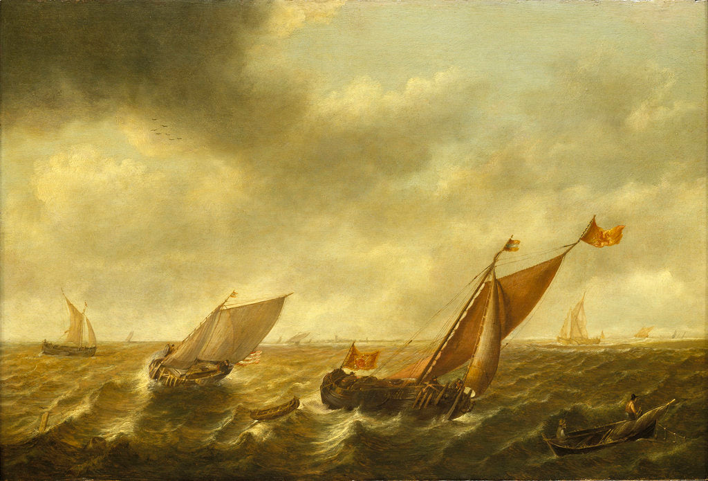 Detail of Fishing boats in a shallow sea by Jan Jacobsz van der Croos
