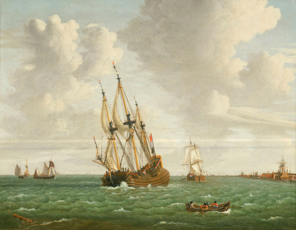 Detail of A Dutch whaler close-hauled in a breeze by Jan Claesz Rietschoof