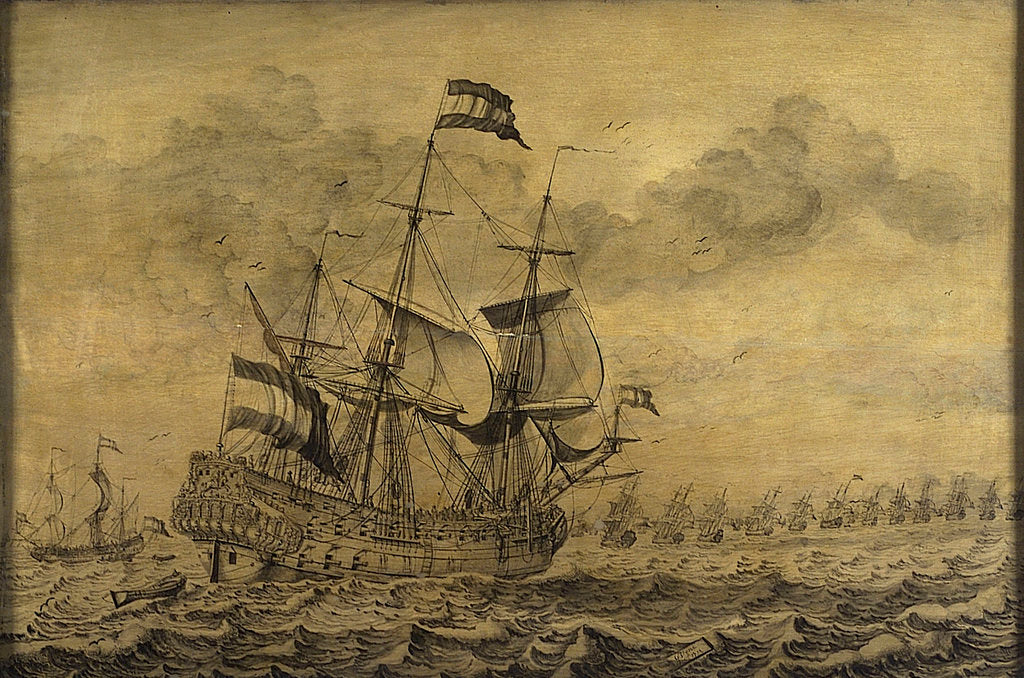 Detail of Dutch men-of-war joining the fleet by G. Vonk