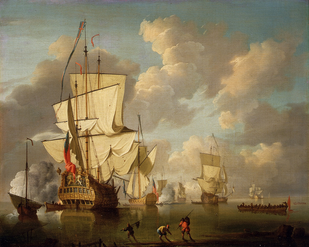 Detail of An English man-of-war and yachts in a calm by unknown