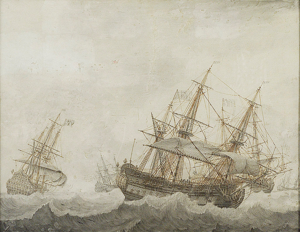 Detail of English men-of-war in a strong breeze by Cornelis Bouwmeester