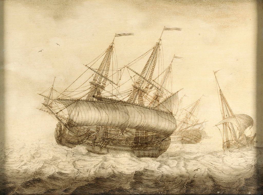 Detail of An English fourth-rate close-hauled in a breeze by Cornelis Bouwmeester