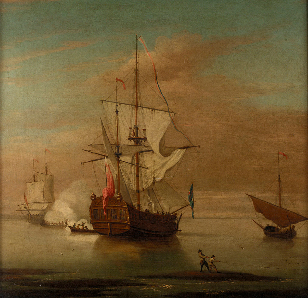 Detail of A ketch rigged yacht and other vessels becalmed by J. Cook