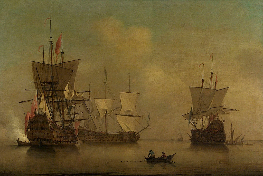 Detail of Three English flagships becalmed by Peter Monamy