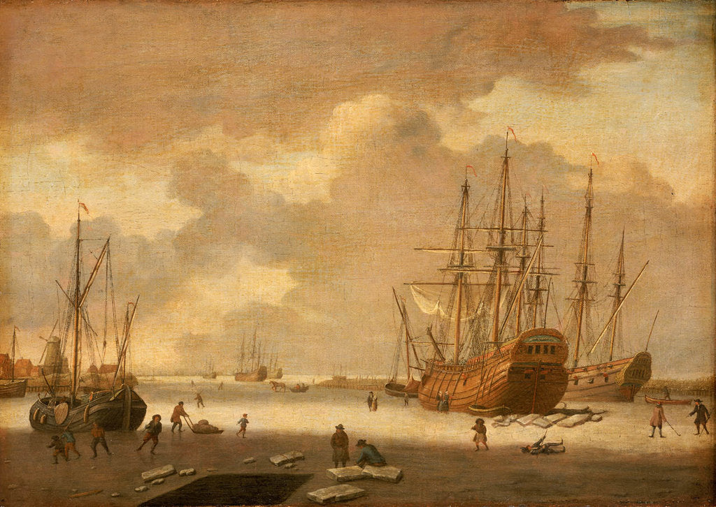Detail of A Dutch whaler and other vessels in the ice by Adam Silo