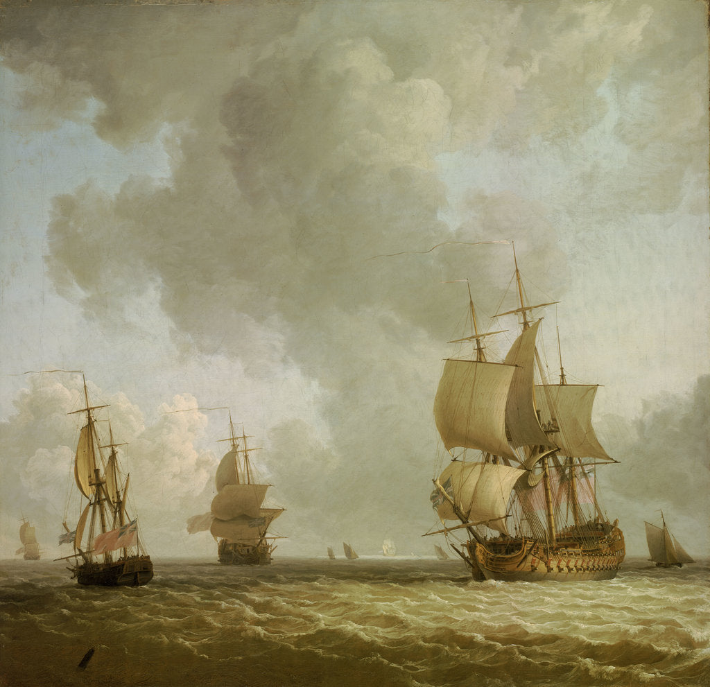 Detail of Ships in a light breeze by Charles Brooking