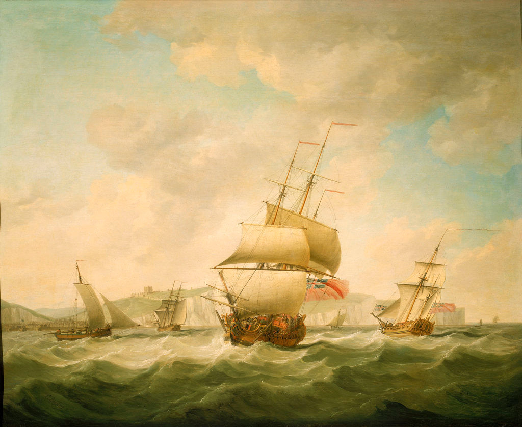 Detail of A merchantman and a royal yacht beating to qindward off Dover by Charles Brooking