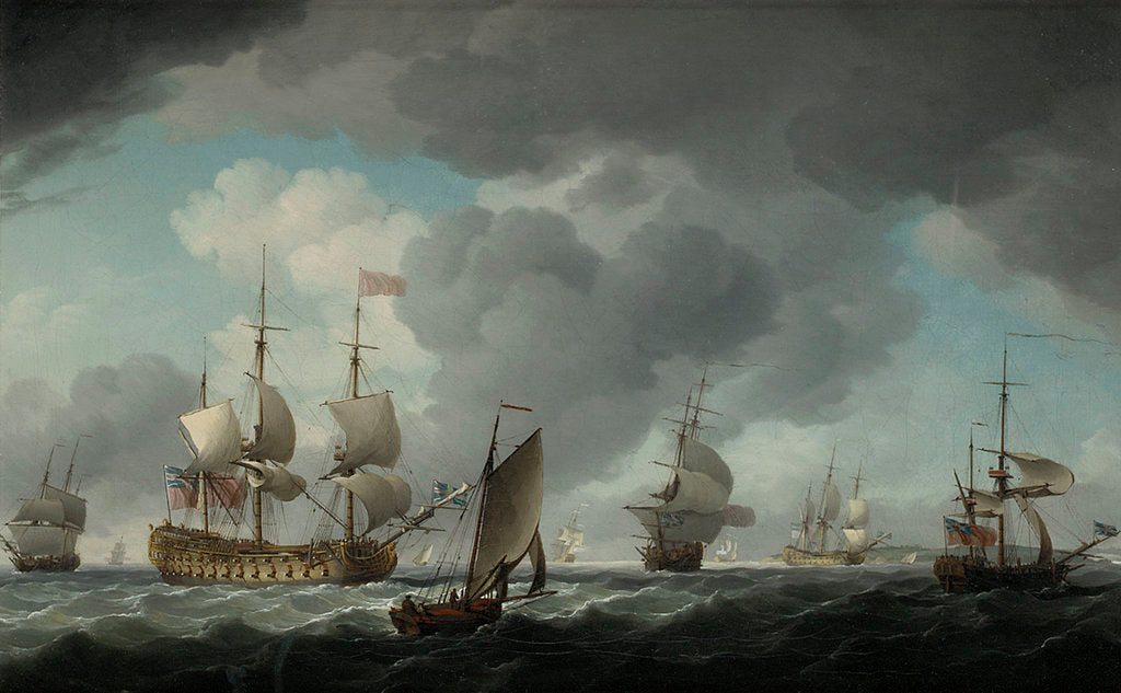 Detail of An English vice-admiral of the Red and his squadron at sea by Charles Brooking