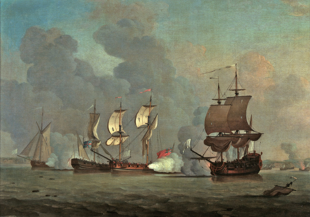 Detail of An English privateer engaging a French privateer by Samuel Scott