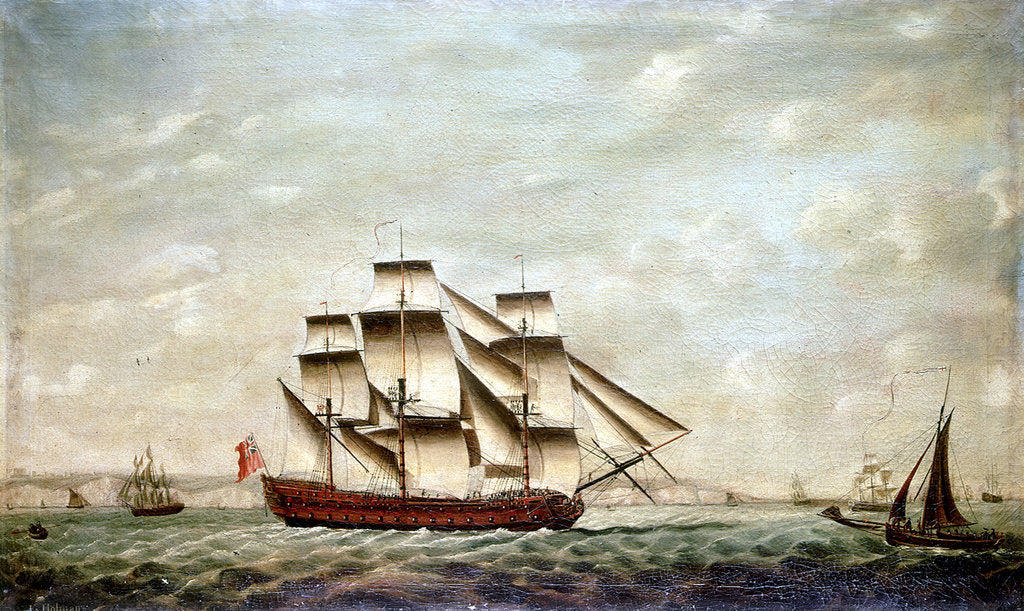 Detail of A two-decker and other vessels off Dover by Francis Holman