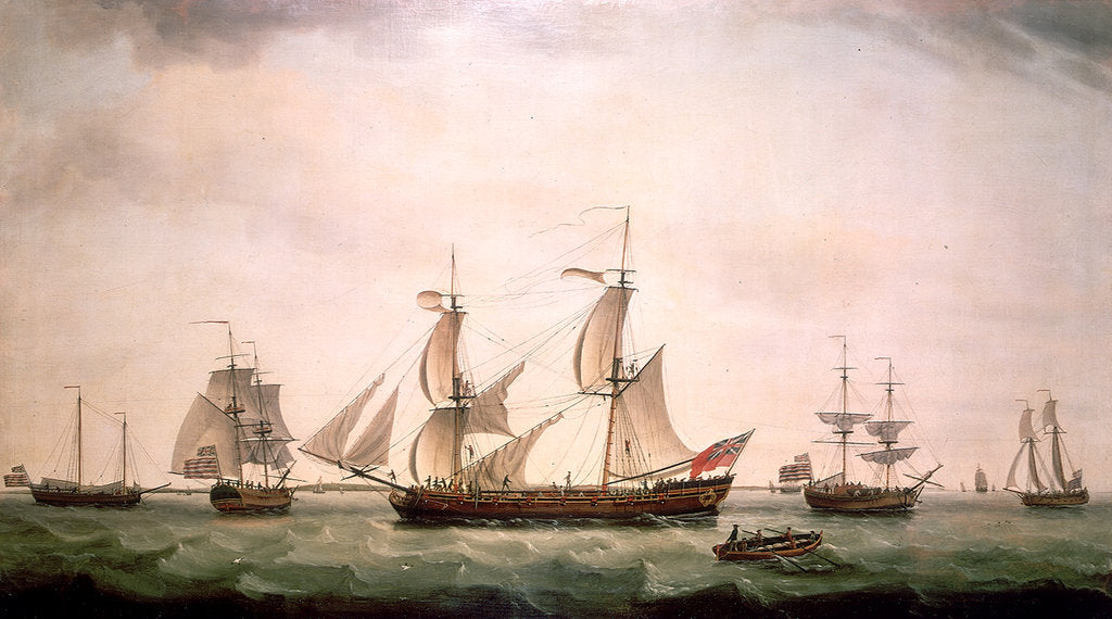 Detail of An English brig with captured American vessels by Francis Holman