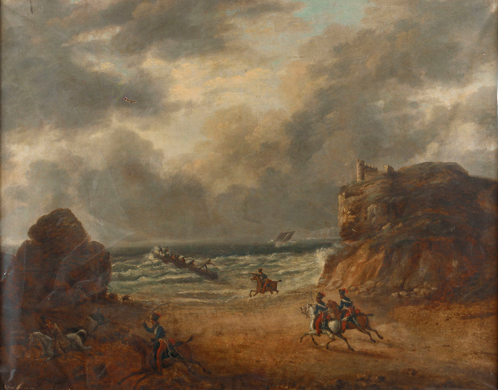 Detail of Chasing smugglers on a rocky coast by unknown