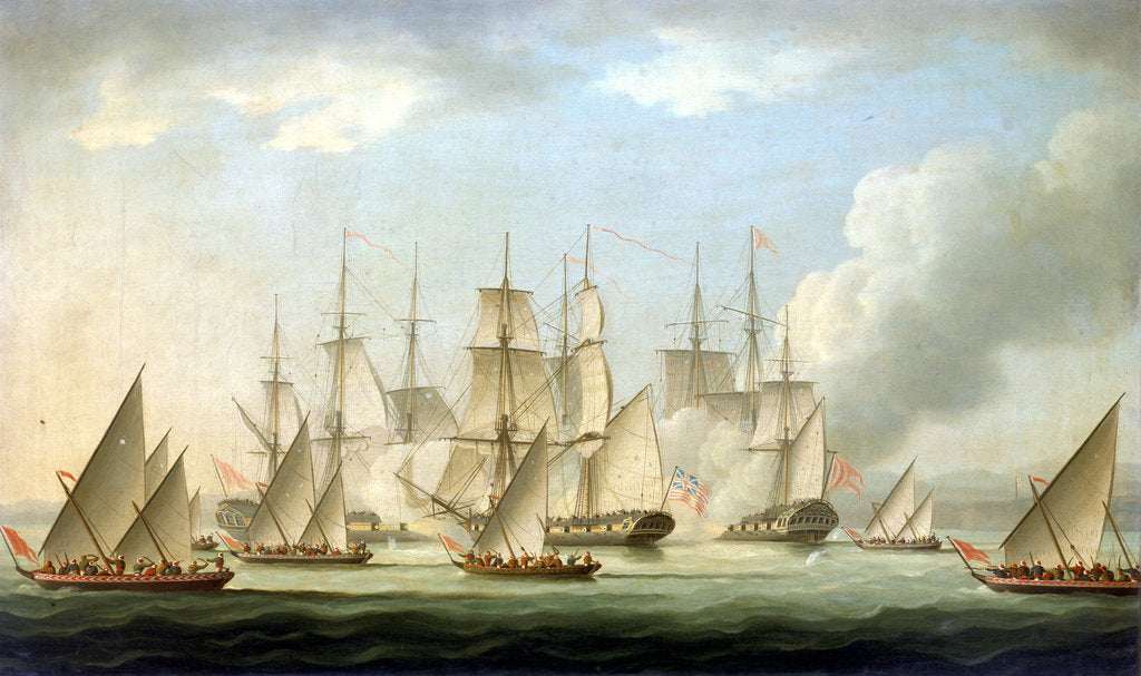 Detail of Attack on HMS 'Aurora' by pirates, 1812, end of the action by Thomas Buttersworth