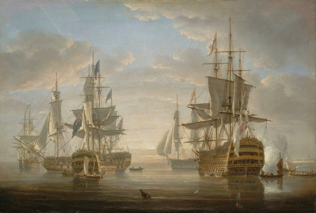 Detail of Nelson's flagships at anchor by Nicholas Pocock