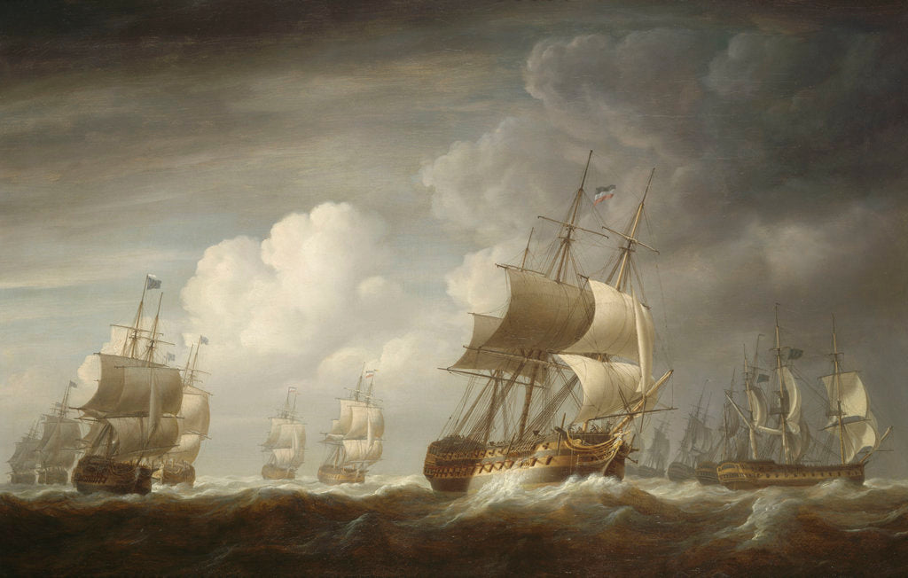 Detail of A fleet of East Indiamen at sea by Nicholas Pocock