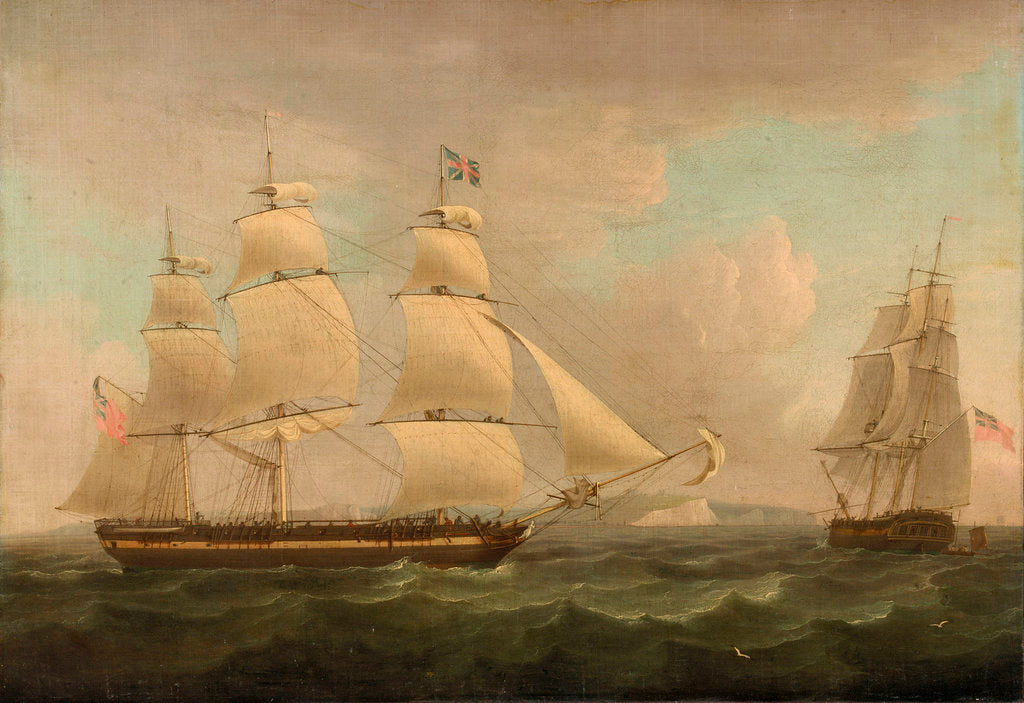 Detail of A merchantman off Dover by Thomas Whitcombe