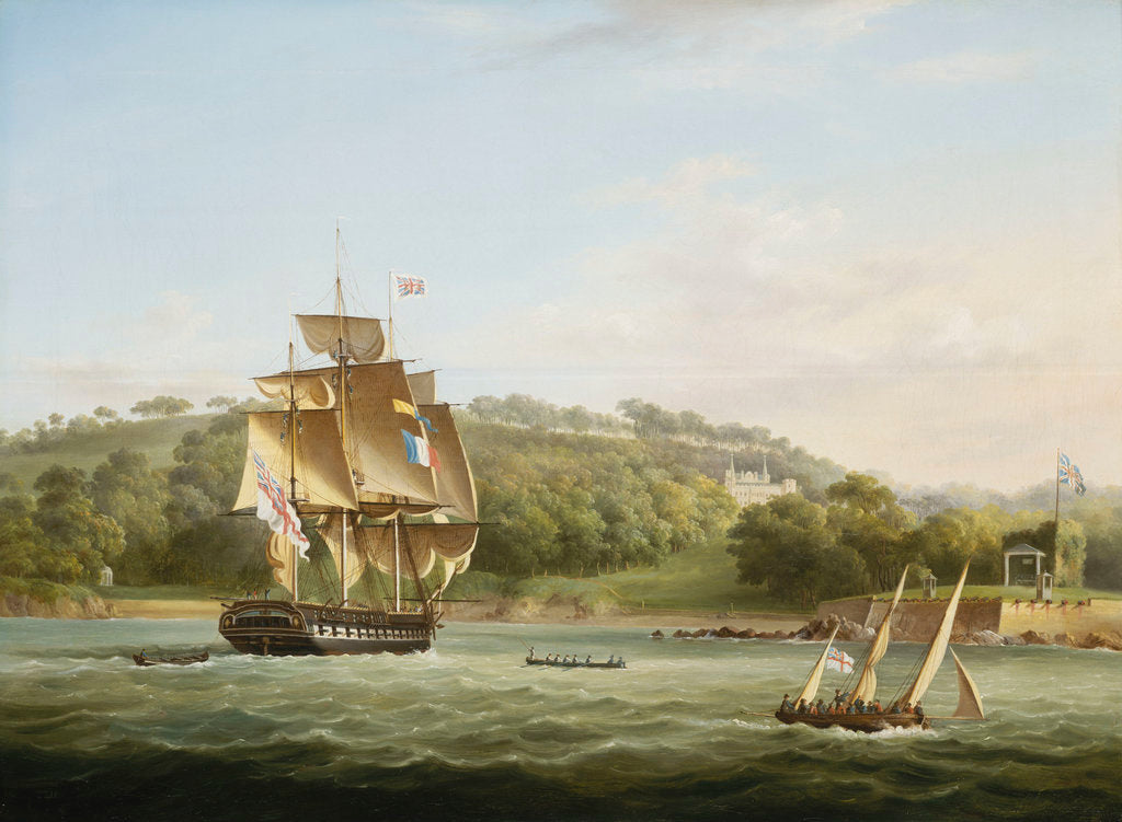 Detail of A frigate and other vessels in Barn Pool off Plymouth by Thomas Lyde Hornbrook