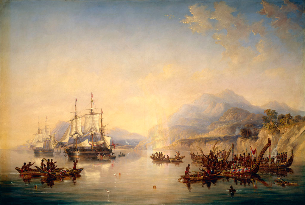 Detail of 'Erebus' and 'Terror' in New Zealand, August 1841 by John Wilson Carmichael