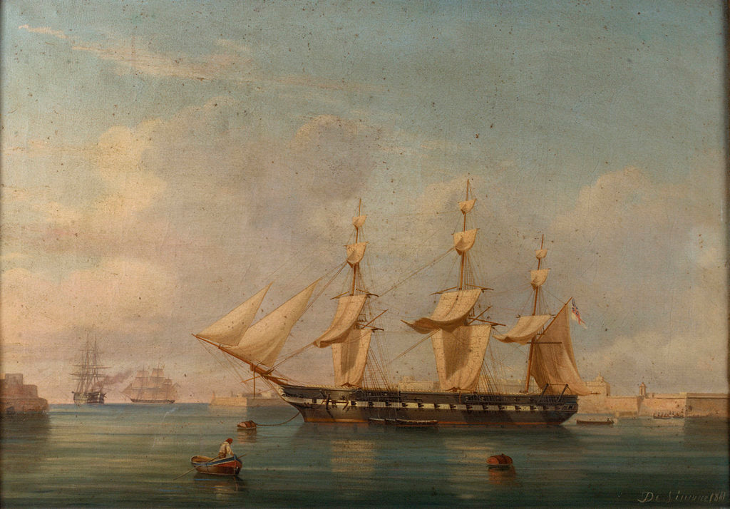 Detail of A frigate at Malta by A. de Simone