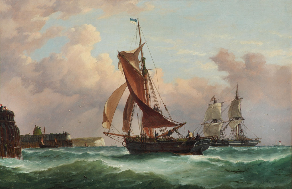 Detail of A fishing smack running into Newhaven by Richard Henry Nibbs