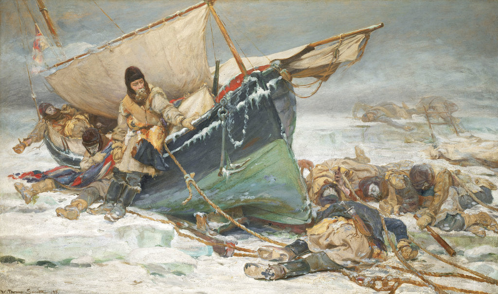 Detail of Sir John Franklin dying by his boat during the North-West Passage expedition of HMS 'Erebus' and 'Terror' by W. Thomas Smith