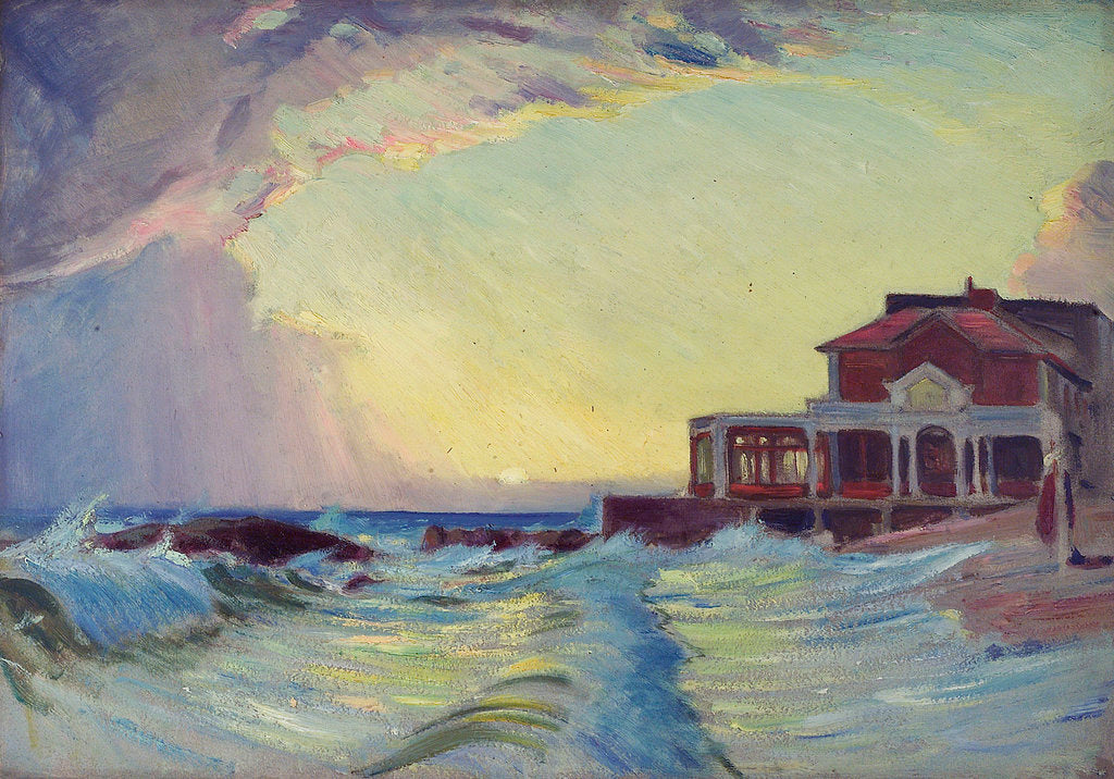 Detail of A beach scene with a restaurant by John Everett