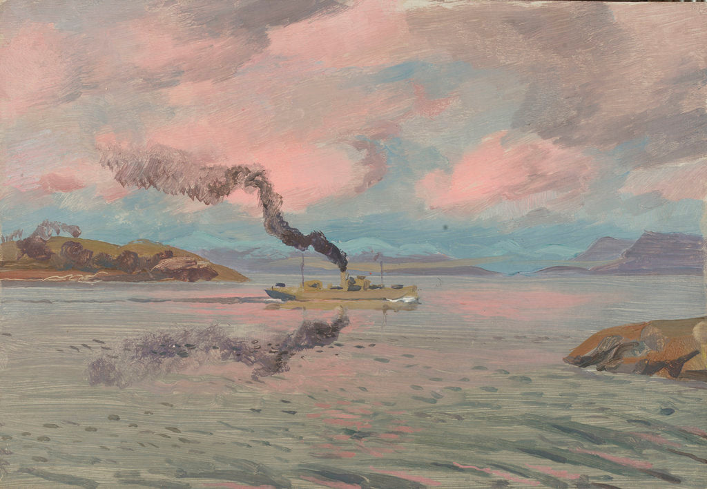 Detail of The end of the journey: a merchant vessel entering the Clyde at sunrise by Stephen Bone