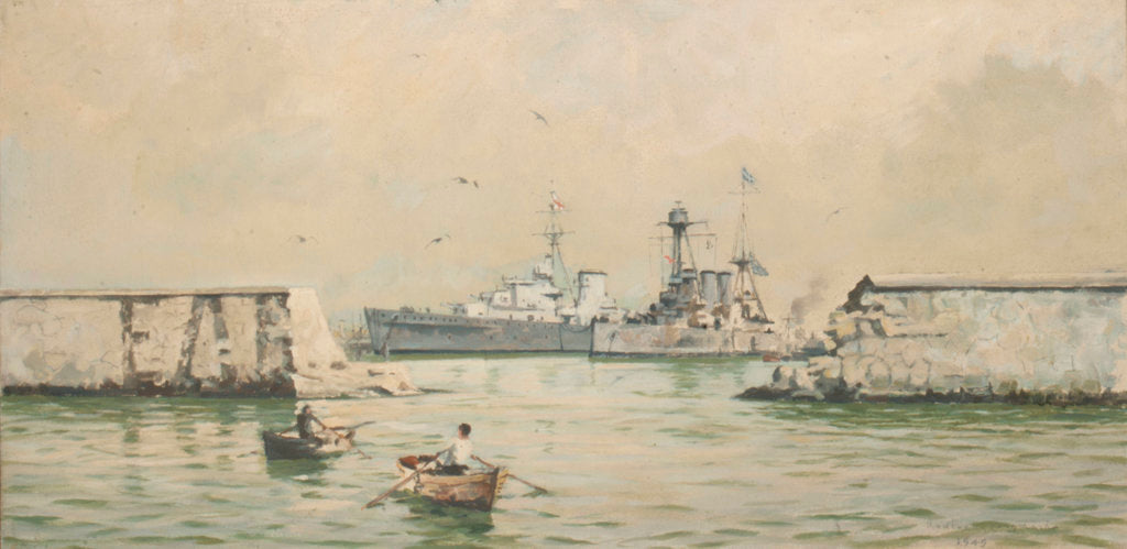 Detail of The Greek cruiser 'Averoff' at Piraeus by Rowland John Robb Langmaid