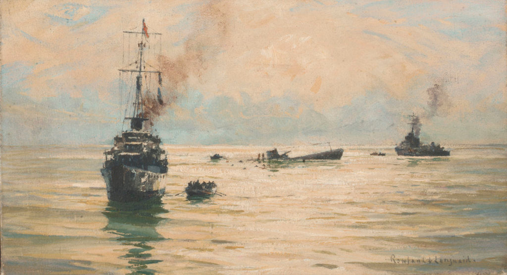 Detail of Picking up survivors from a sinking U-boat by Rowland John Robb Langmaid
