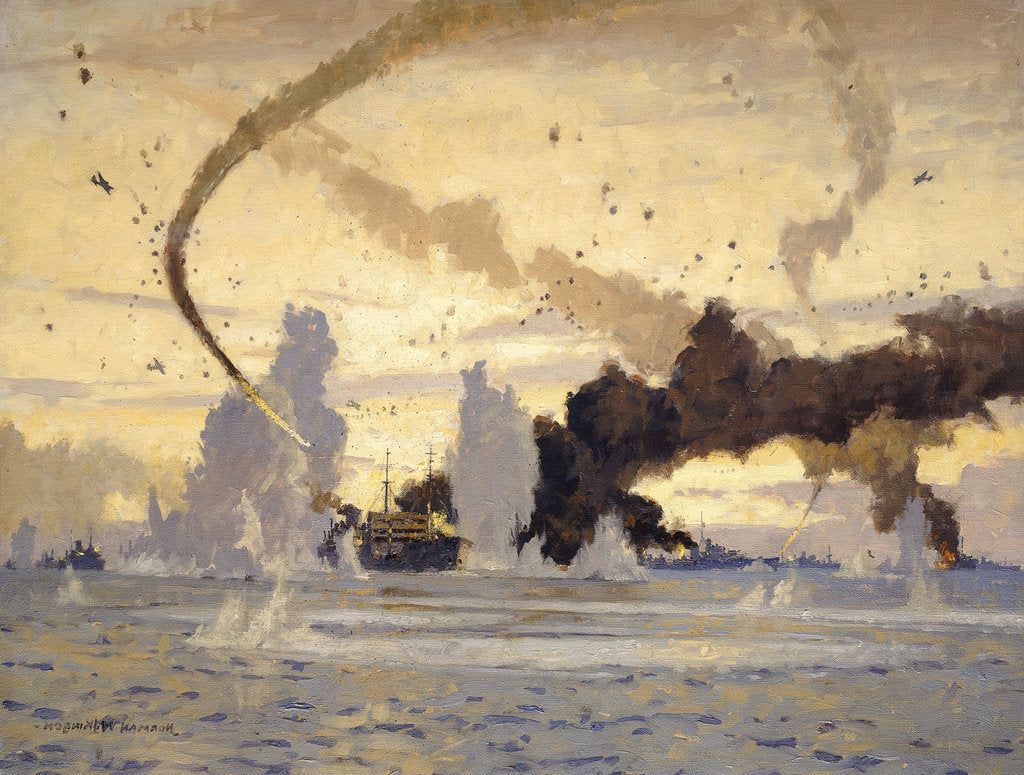 Detail of The 'Ohio' in the Malta convoy, 10-15 August 1942 by Norman Wilkinson