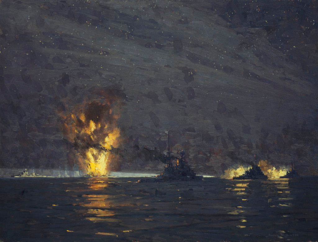 Detail of Night action off Cape Matapan, Greece, 28 March 1941 by Norman Wilkinson