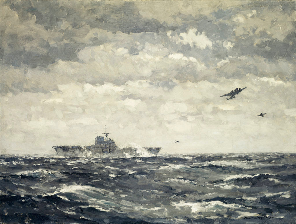 Detail of Mitchells taking off from US carrier 'Hornet', 18 April 1942 by Norman Wilkinson