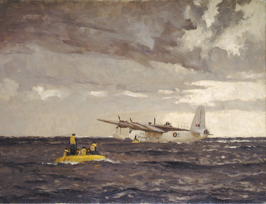 Detail of A Sunderland flying boat rescuing the crew of a Liberator by Norman Wilkinson
