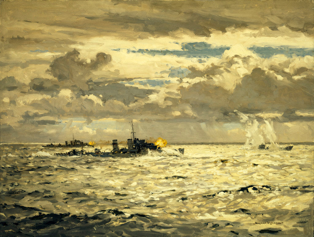 Detail of A destroyer sinking a submarine by Norman Wilkinson