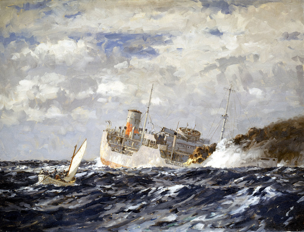 Detail of The 'San Demetrio' at the Jervis Bay action, 5 November 1940 by Norman Wilkinson