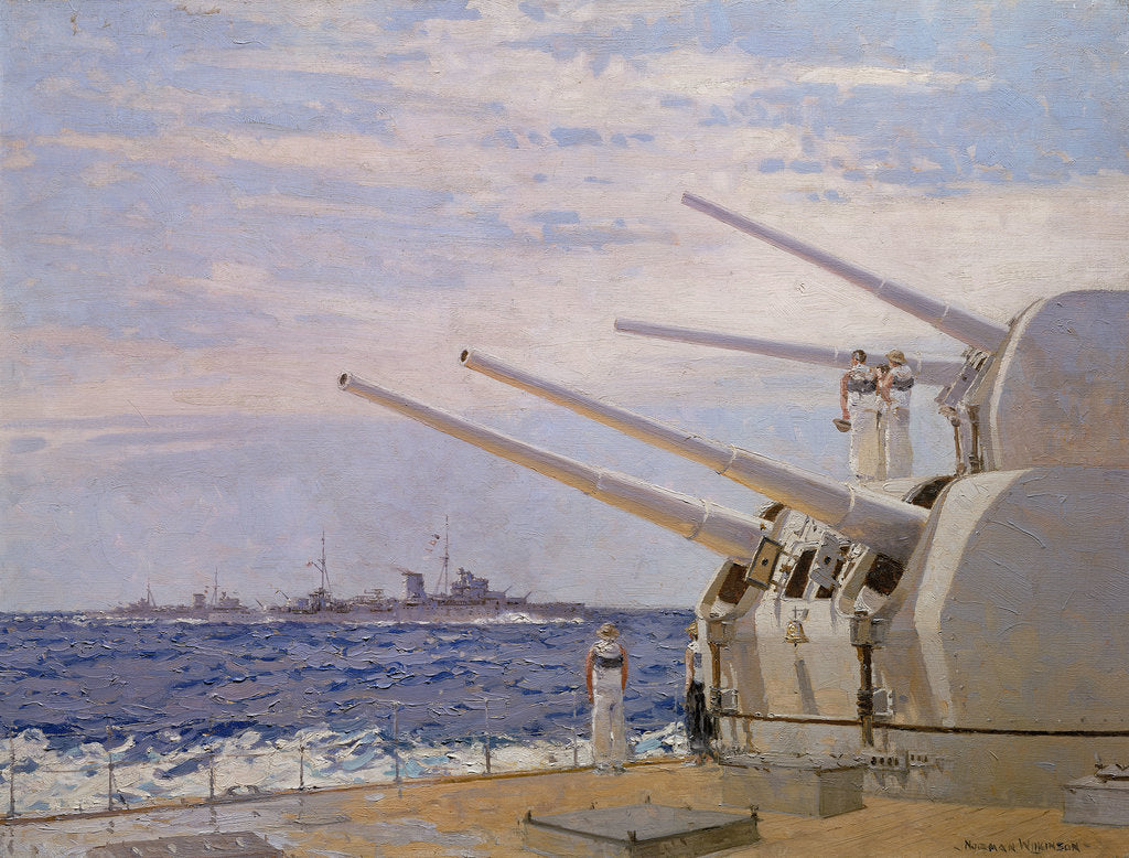 Detail of Six-inch gun light cruisers of the Leander class by Norman Wilkinson