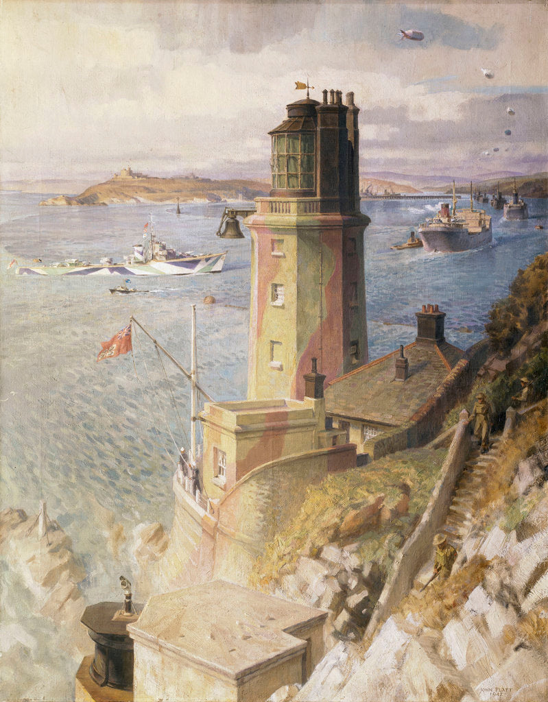 Detail of Convoy arriving off St Anthony's lighthouse, Falmouth by John Platt