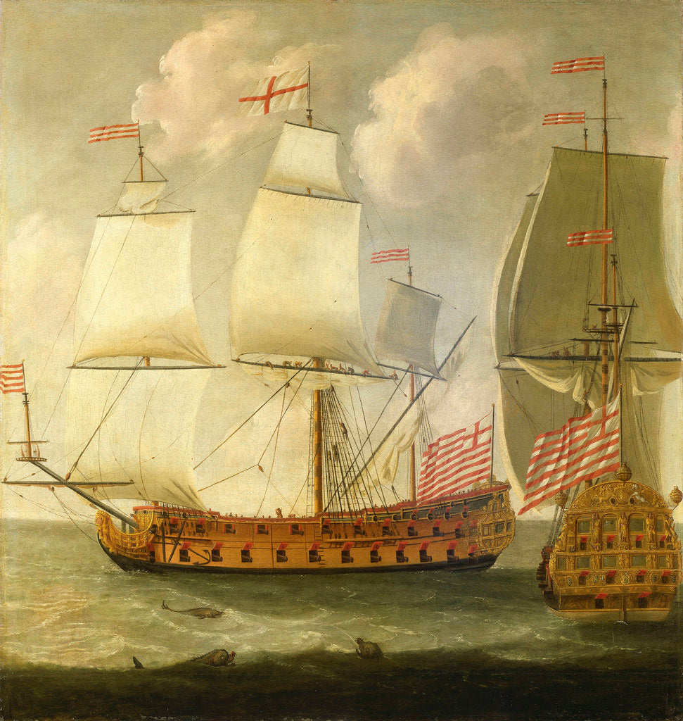 Detail of Two views of an East Indiaman of the time of King William III by Isaac Sailmaker