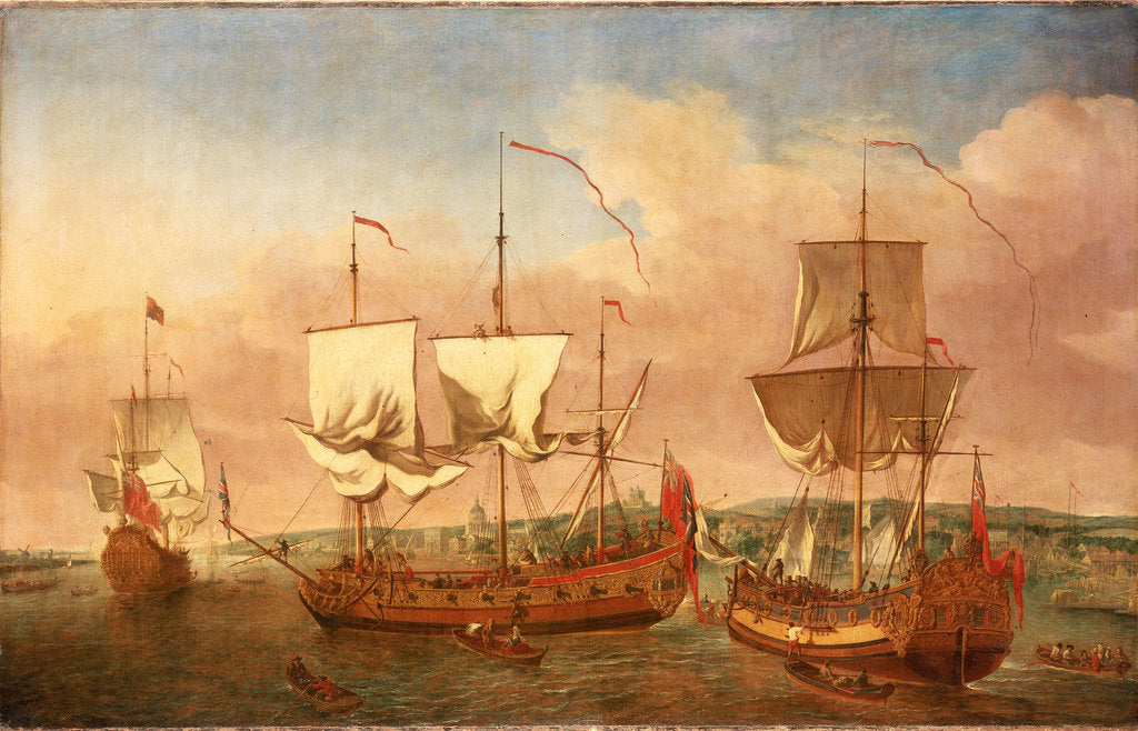 Detail of The 'Peregrine' and other Royal yachts off Greenwich circa 1710 by Jan Griffier