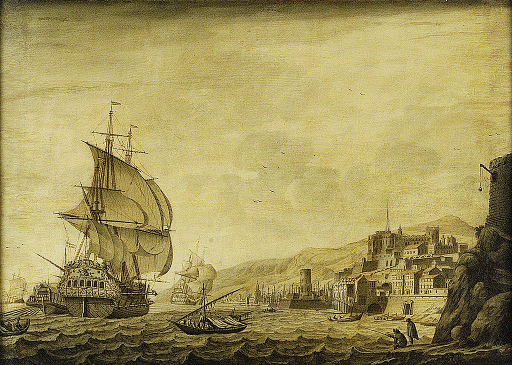 Detail of A Dutch ship arriving at Naples by Cornelis Bouwmeester