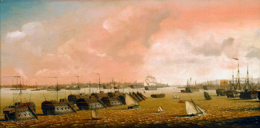 Detail of Prison hulks in Portsmouth harbour by Ambrose-Louis Garneray