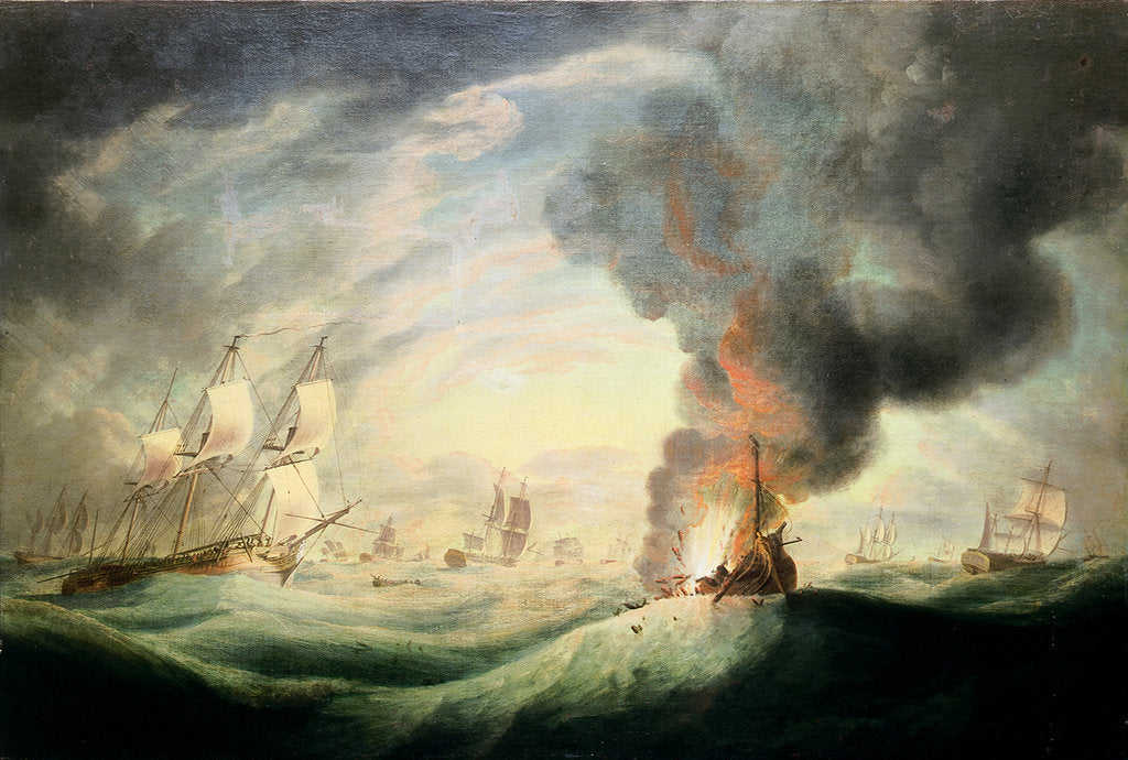 Detail of Loss of HMS 'Ramillies', September 1782: blowing up the wreck by Robert Dodd