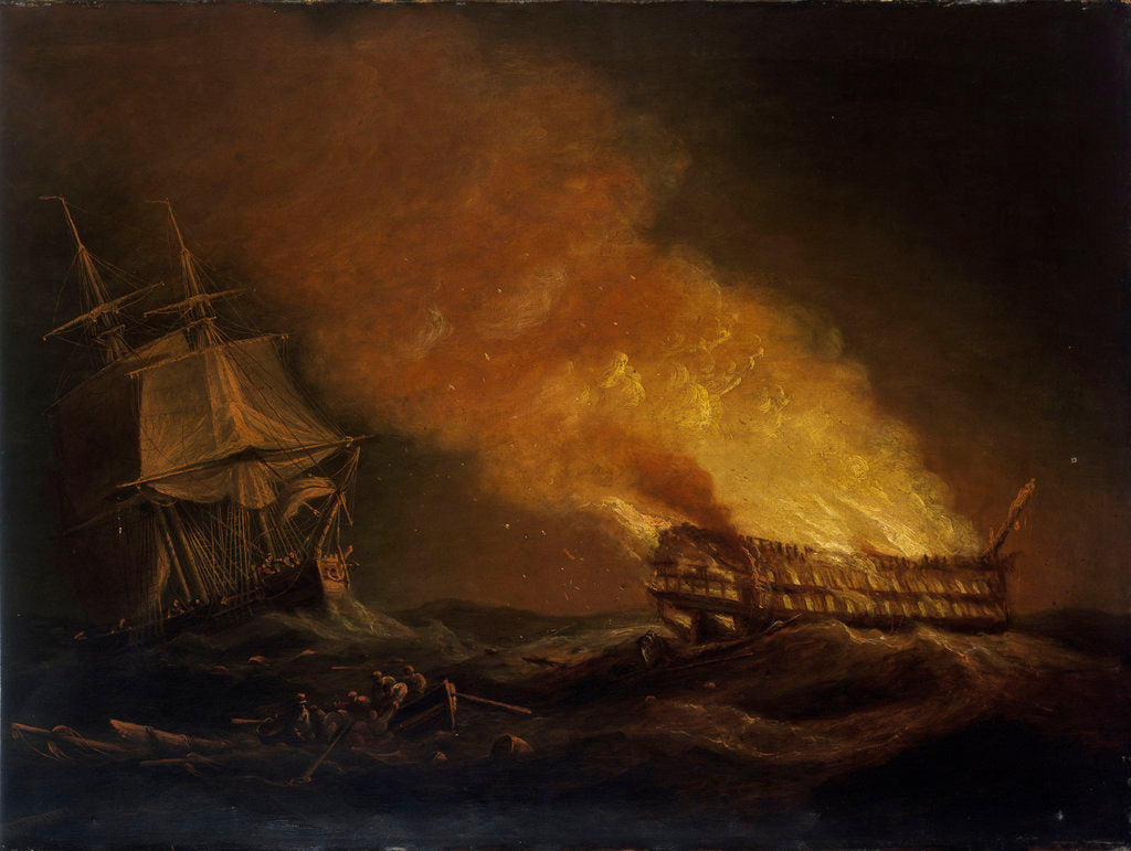 Detail of Loss of the East Indiaman 'Kent': the burning hulk, 1 March 1825 by Thomas Luny