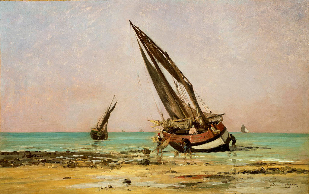 Detail of Beached fishing boats at low tide, Villerville by Edmond Yon