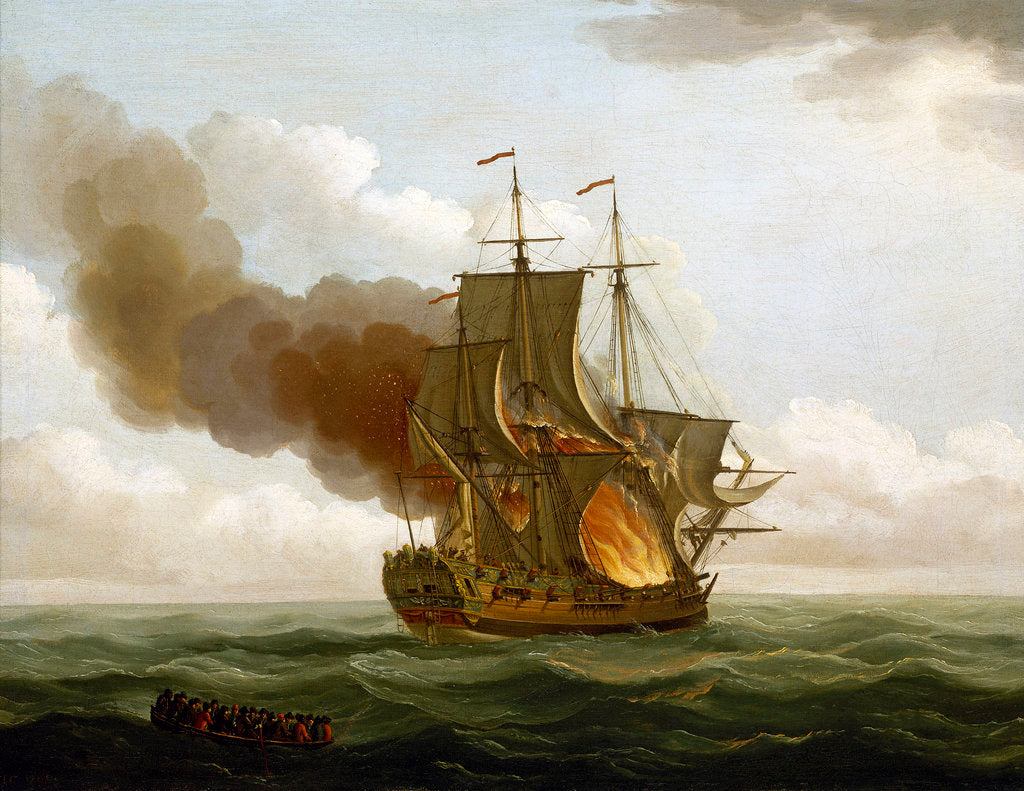 Detail of The Luxborough galley on fire, 25 June 1727 by John Cleveley