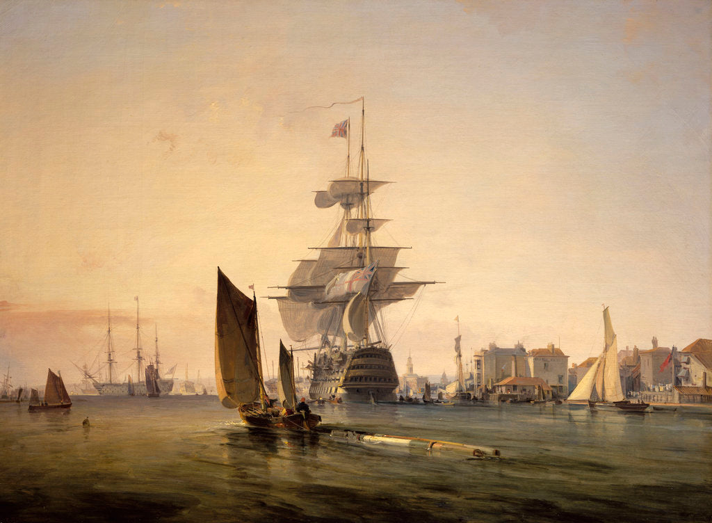 Detail of 'Britannia' entering Portsmouth by George Chambers the Elder