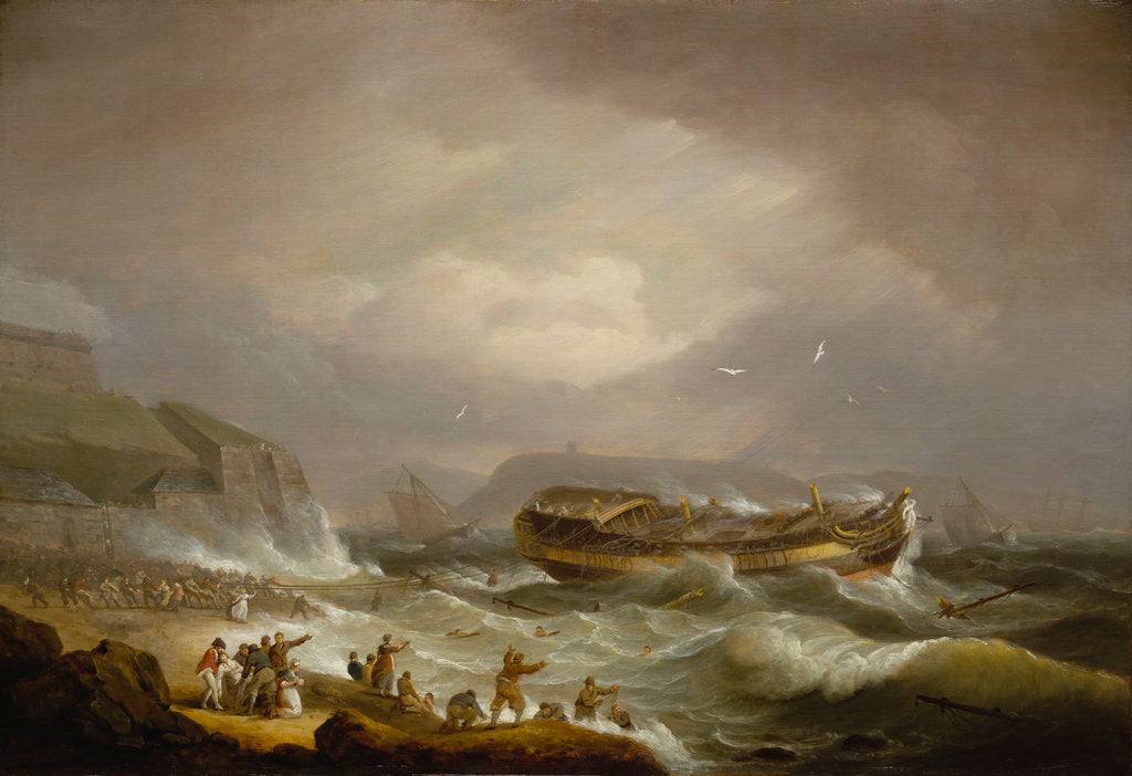 Detail of The wreck of the East Indiaman 'Dutton' at Plymouth Sound, 26 January 1796 by Thomas Luny