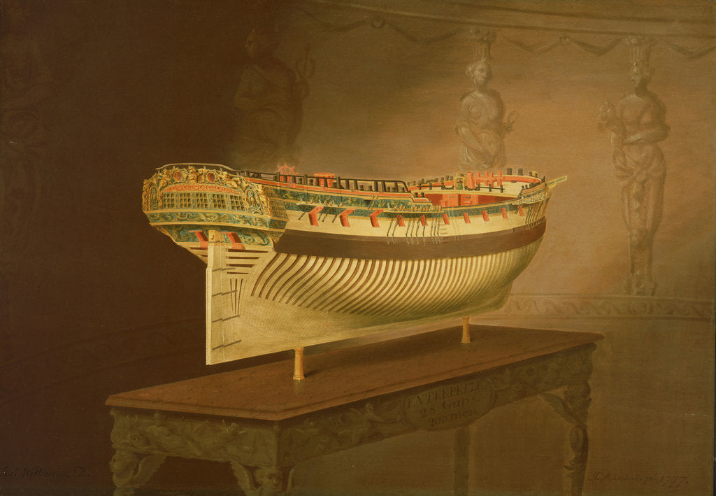 Detail of A model of HMS 'Enterprise' by Joseph Marshall