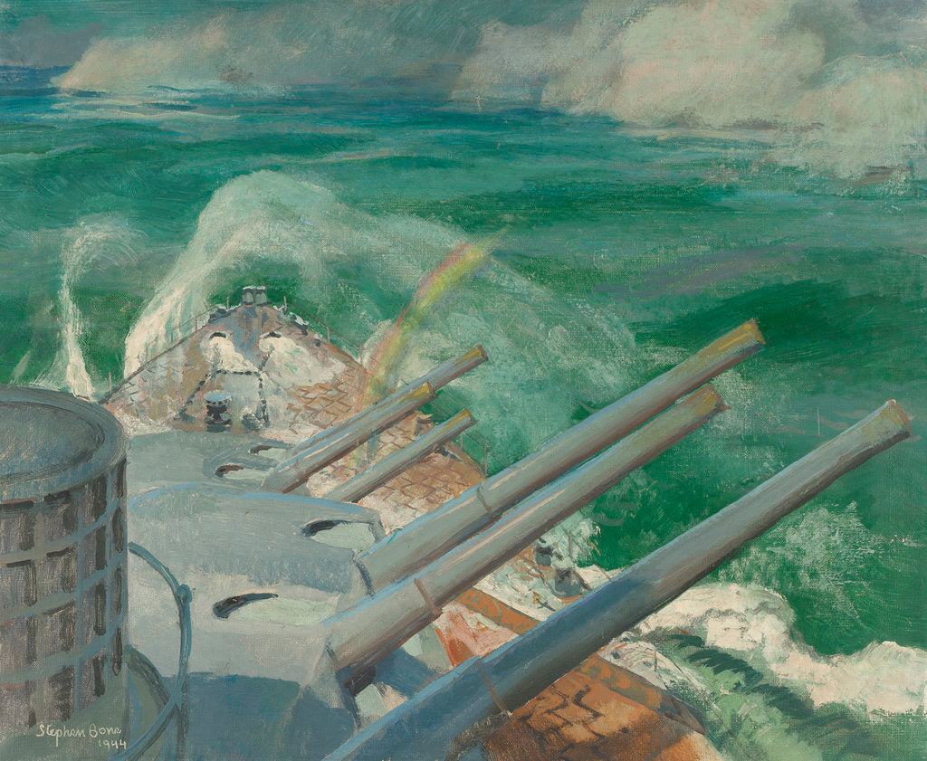 Detail of HMS 'Mauritius' on full speed trial by Stephen Bone