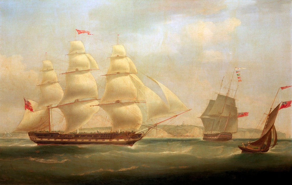Detail of The East Indiaman 'Roxburgh Castle' with the ship 'Sir Edward Paget' off Dover by William John Huggins